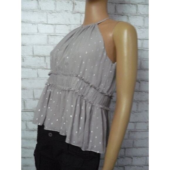 Joie Shawnette Vintage Silver Silk Pleated Peplum Blouse XXS NEW - Picture 4 of 7
